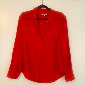 Madewell Silk Button Down Blouse - Medium, Red.